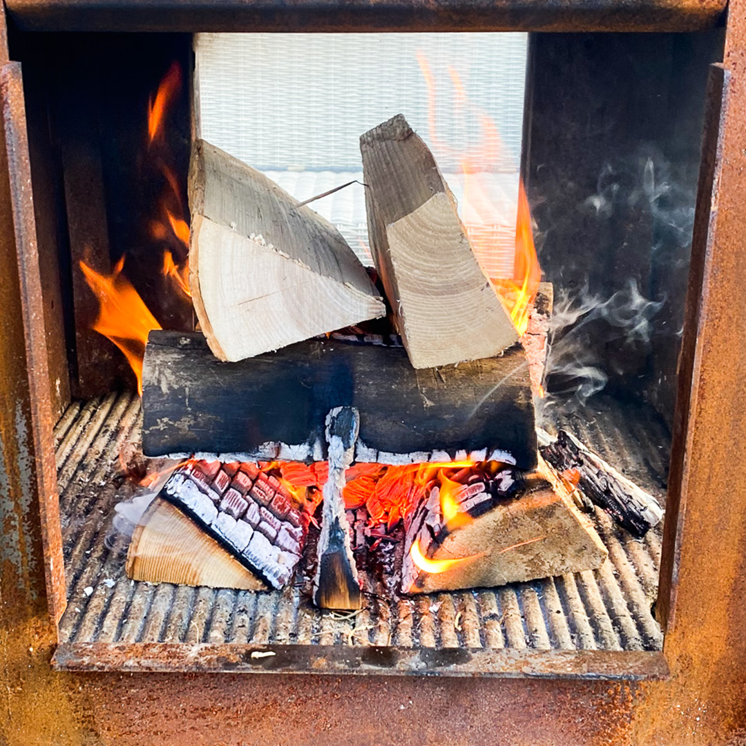 Logs burning in a fireplace